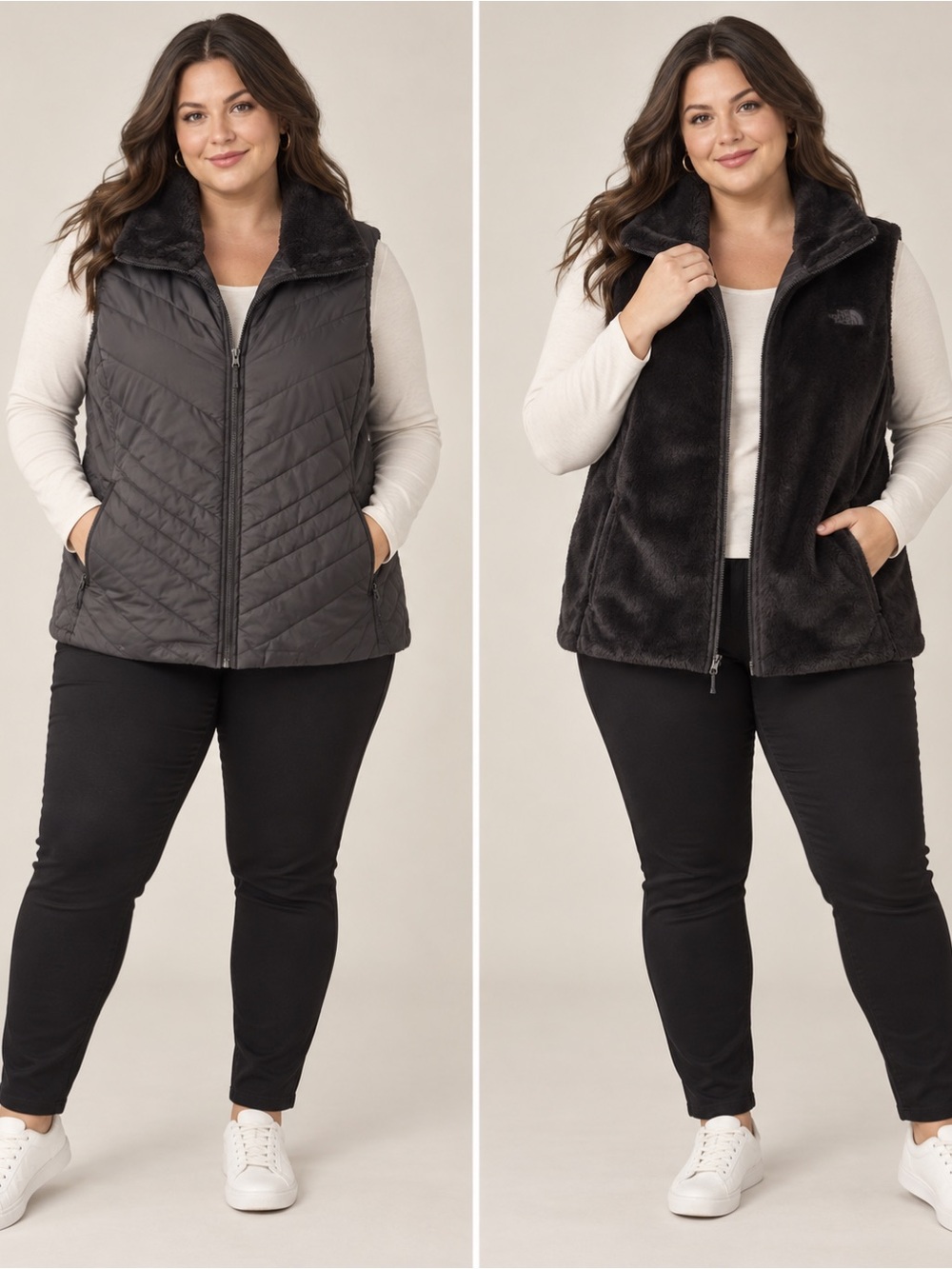 The North Face Women's XL Black Reversible Vest - Quilted & Fleece
